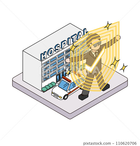 免受網路攻擊的醫院的等距圖 110620706