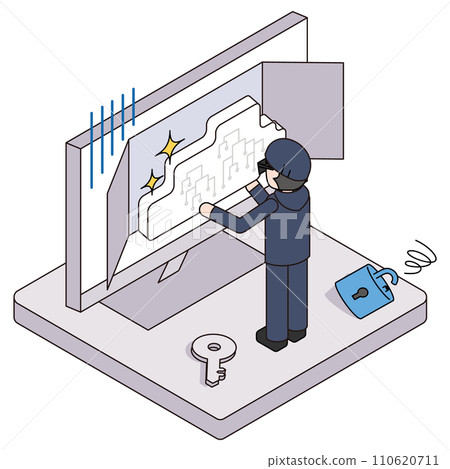 Isometric illustration of a cloud whose data has been stolen due to a cyber attack Isometric illustration of a cloud whose data has been stolen due to a cyber attack 110620711