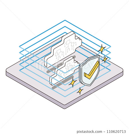 Isometric illustration of a cloud protected by security software from cyber attacks Isometric illustration of a cloud protected by security software from cyber attacks 110620713