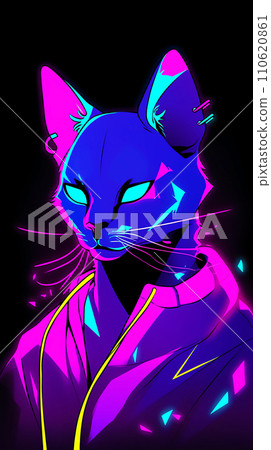 手绘卡通动漫穿着衣服的猫插画 110620861