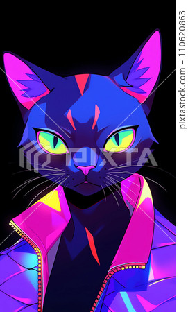 手绘卡通动漫穿着衣服的猫插画 110620863