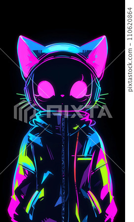 手绘卡通动漫穿着衣服的猫插画 110620864