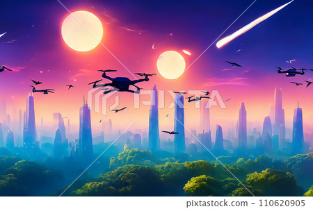 AI生成圖像 太空城 奇幻科幻 好萊塢電影 夢幻白日夢 科學太空 外星人明星 110620905