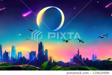 AI生成圖像 太空城 奇幻科幻 好萊塢電影 夢幻白日夢 科學太空 外星人明星 110620906