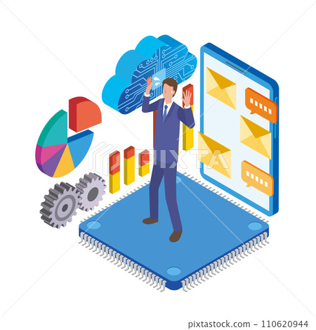 Male office worker having trouble with digitalization Male office worker having trouble with digitalization 110620944