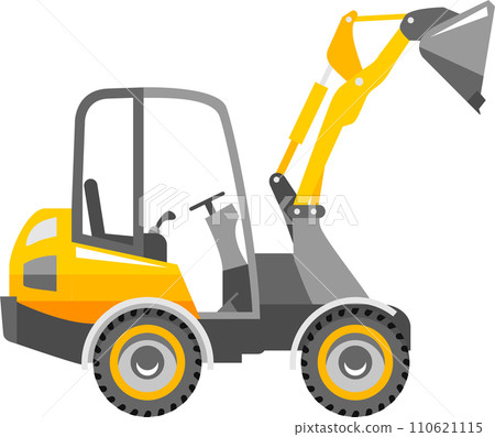 Compact Skid Steer Loader with Bucket and Wheels Icon in Flat Style. Vector 110621115