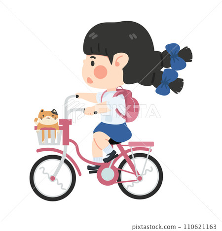 Happy little girl riding a bike 110621163