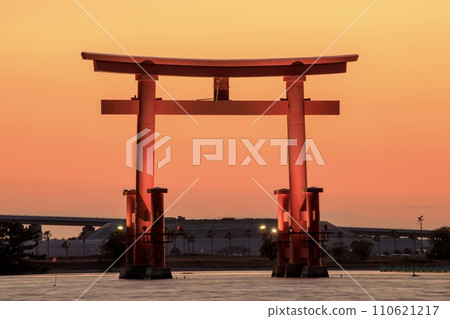 Hamamatsu City, Otorii of Lake Hamana at dusk 110621217