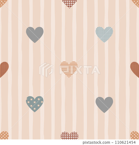 Cute heart patches striped seamless pattern, pastel palette. Valentine background 110621454