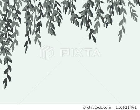 Green willow tree branches frame isolated on white background. Corner tree leaves branches isolated vector. 110621461
