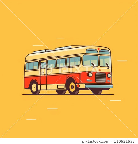 Illustration of a bus. Simple vector art with the side view of a bus. Cartoon drawing of a bus. AI generated. Yellow background. Illustration of a bus. Simple vector art with the side view of a bus. Cartoon drawing of a bus. AI generated. Yellow background. 110621653