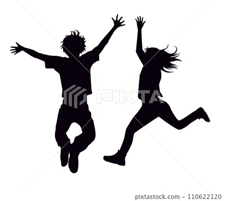 跳躍的男人和女人的剪影 跳躍的男人和女人的剪影 110622120
