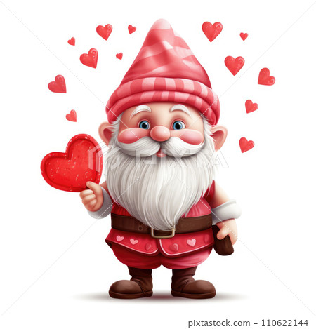 Little gnome with red hearts, Valentine's day card template or sticker 110622144
