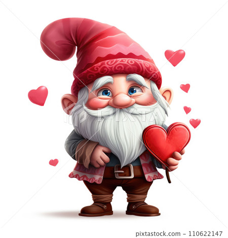 Little gnome with red hearts, Valentine's day card template or sticker 110622147