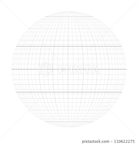 Earth planet globe grid of meridians and parallels, or latitude and longitude. Thick marked Equator, Tropic of Capricorn, Tropic of Cancer, Arctic Circle and Antarctic Circle. Vector illustration 110622275