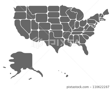 Simplified map of USA, United States of America. Rounded shapes of states with smooth border. Simple flat blank vector map. Simplified map of USA, United States of America. Rounded shapes of states with smooth border. Simple flat blank vector map. 110622287
