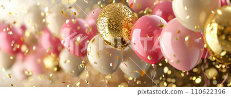 Pink and Gold Realistic Glossy Balloons Background 110622396