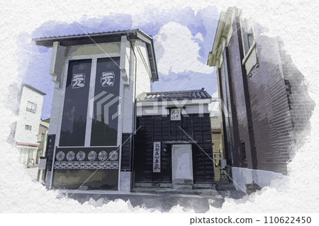 水彩畫風、三國港、廣小路街景、舊新九浮車倉庫、福井縣堺市 110622450