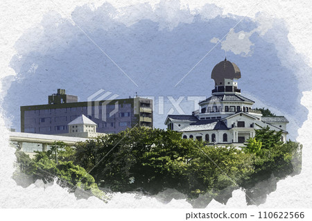 Watercolor style Mikuni Minato Sakai City Ryusho Museum and Mikuni Ocean Resort Hotel Sakai City, Fukui Prefecture 110622566