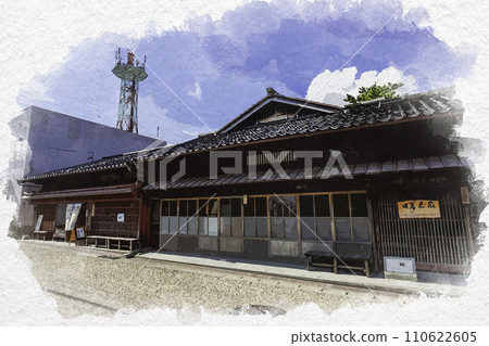 Watercolor style Mikuni Minato Kitamae Street townscape Old Kishina family Sakai City, Fukui Prefecture 110622605