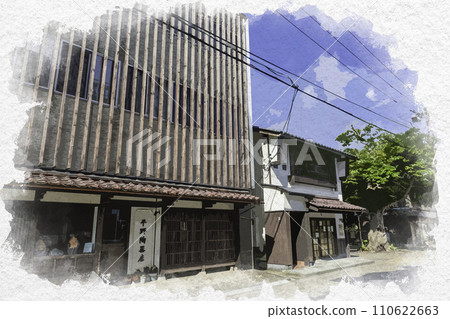 Watercolor painting style Mikuni Minato Mikuni Minato Kitamae Street townscape Sakai City, Fukui Prefecture 110622663