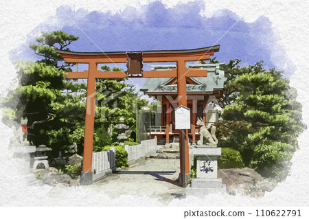 Watercolor painting style, Mikuni Minato, Naritasan Kuzuryuji Temple, Kaiun Shusse Inarido, Sakai City, Fukui Prefecture 110622791