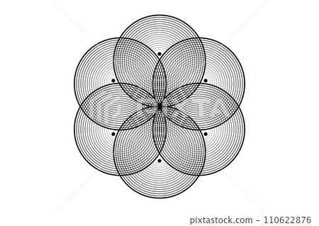 Seed Flower of life lotus icon, logo mandala sacred geometry, tattoo symbol of harmony and balance. Mystical talisman, interlocking of black circles lines vector isolated on white background  110622876