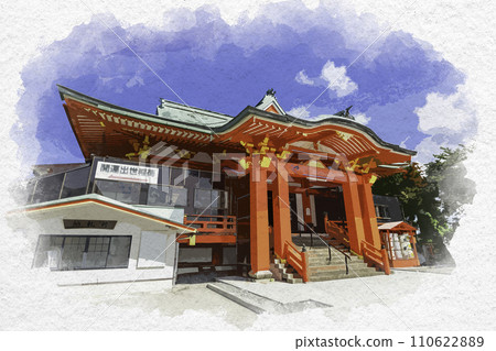 水彩風格 三國港成田山九頭龍寺本堂 福井縣堺市 水彩風格 三國港成田山九頭龍寺本堂 福井縣堺市 110622889
