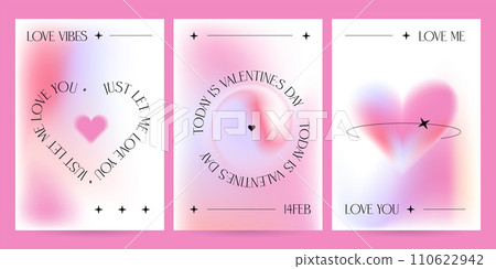 Set of modern a4 size posters with Valentine's Day. Trendy gradients, blurred heart shapes, elegant typography. Holiday sale templates. Vector typographic illustrations for mobile apps, greeting card. Set of modern a4 size posters with Valentine's Day. Trendy gradients, blurred heart shapes, elegant typography. Holiday sale templates. Vector typographic illustrations for mobile apps, greeting card. 110622942
