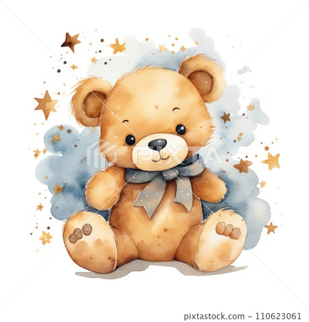 Cute watercolor little teddy bear on white background 110623061