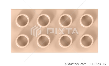 Desert Sand Lego Block Isolated on a White Background. Close Up View of a Plastic Children Game Brick for Constructors, Top View. High Quality 3D Rendering with a Work Path. 8K Ultra HD, 7680x4320 110623107