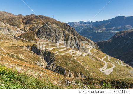 View of the historic Gotthard Pass road, Canton of Ticino, Switzerland 110623331