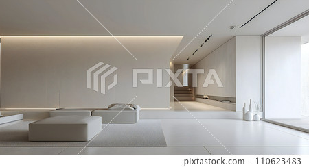 A simple and modern room based on white, generated by AI 110623483