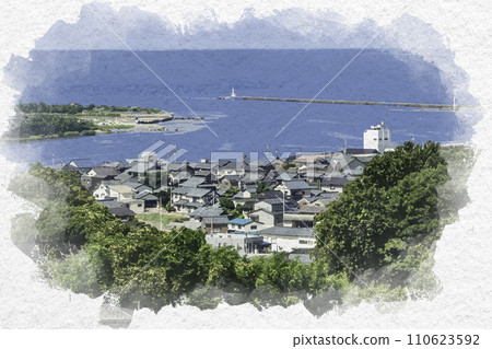 Watercolor style Mikuni Minato townscape Kuzuryu River estuary Sakai City, Fukui Prefecture Watercolor style Mikuni Minato townscape Kuzuryu River estuary Sakai City, Fukui Prefecture 110623592