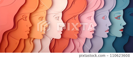 AI-generated content. International women's day - diverse group of females, paper cut out style, top view AI-generated content. International women's day - diverse group of females, paper cut out style, top view 110623608