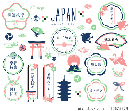 與日本和旅行相關的華麗可愛的框架向量圖素材 110623779