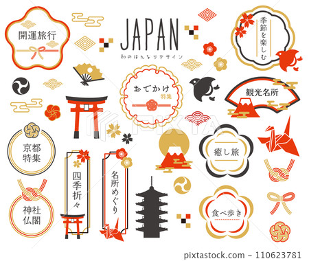 與日本和旅行相關的華麗可愛的框架向量圖素材 110623781