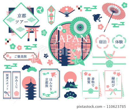 與日本和旅行相關的華麗可愛的框架向量圖素材 與日本和旅行相關的華麗可愛的框架向量圖素材 110623785