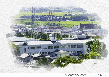 Watercolor style Mikuni Minato townscape Sakai City Mikuni Junior High School Sakai City, Fukui Prefecture 110623792