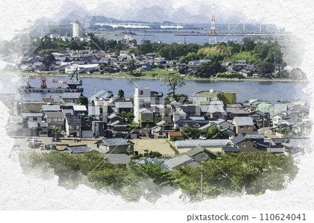 Watercolor painting style, Mikuni Minato townscape, Takiya Idemura area, Sakai City, Fukui Prefecture Watercolor painting style, Mikuni Minato townscape, Takiya Idemura area, Sakai City, Fukui Prefecture 110624041