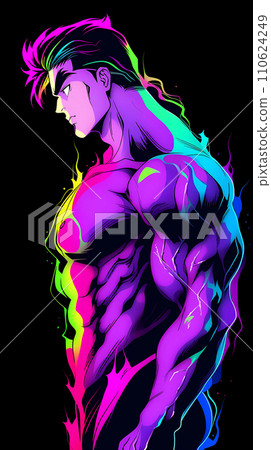 手绘卡通动漫强壮的健身肌肉男插画 110624249