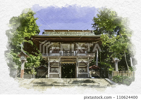 水彩風格三國神社瑞神門福井縣堺市 水彩風格三國神社瑞神門福井縣堺市 110624400