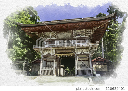 Watercolor style Mikuni Shrine Zuishinmon Sakai City, Fukui Prefecture Watercolor style Mikuni Shrine Zuishinmon Sakai City, Fukui Prefecture 110624401