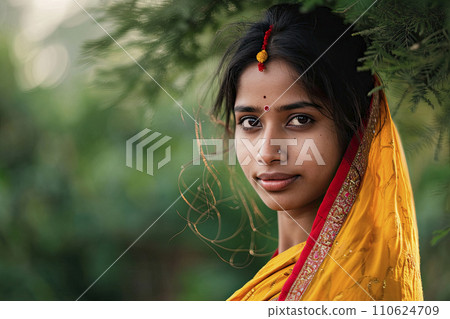 portrait of a young beautiful indian woman with sari portrait of a young beautiful indian woman with sari 110624709