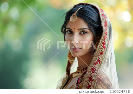 portrait of a young beautiful indian woman with sari portrait of a young beautiful indian woman with sari 110624728