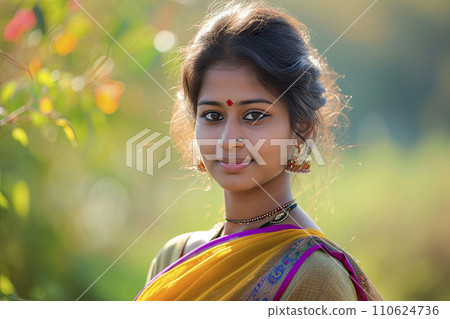portrait of a young beautiful indian woman with sari portrait of a young beautiful indian woman with sari 110624736
