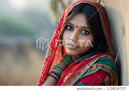 portrait of a young beautiful indian woman with sari portrait of a young beautiful indian woman with sari 110624737