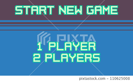 Start new game background with player selection. 8-bit game. Retro arcade style menu vector illustration. 110625008