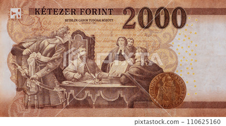Hungarian national currency banknotes denominated in 2000 forints back view Hungarian national currency banknotes denominated in 2000 forints back view 110625160