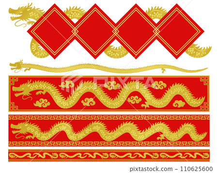 Chinese style dragon silhouette frame and line set Chinese style dragon silhouette frame and line set 110625600